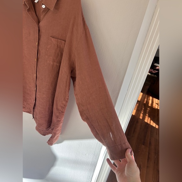J. JILL Love Linen Brown Rust Button Shirt Office Coastal Travel Size XL Petite - Picture 6 of 13